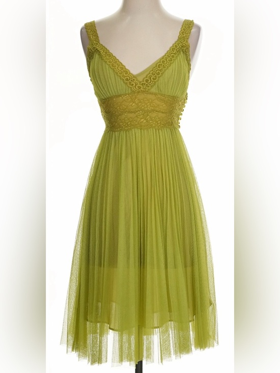 Betsey Johnson Dresses & Skirts - Vintage 90s Betsey Johnson chartreuse pleated tulle babydoll dress